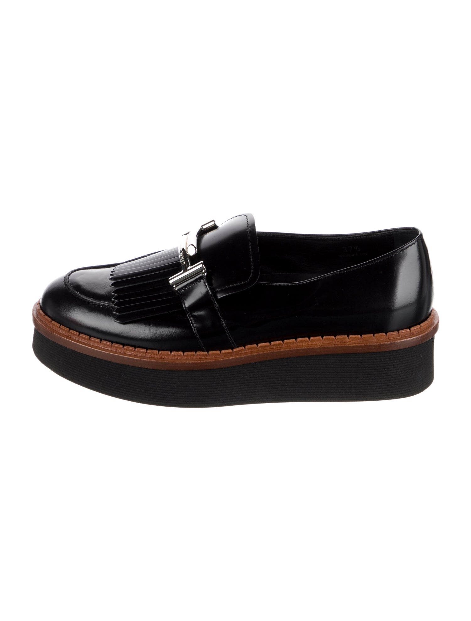 Tod's Leather Fringe Trim Accent Loafers