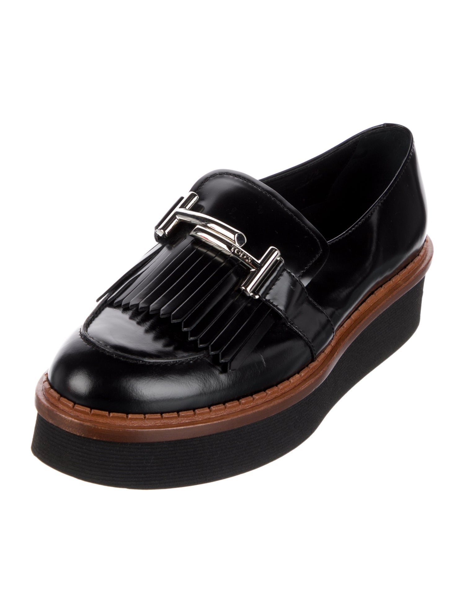Tod's Leather Fringe Trim Accent Loafers