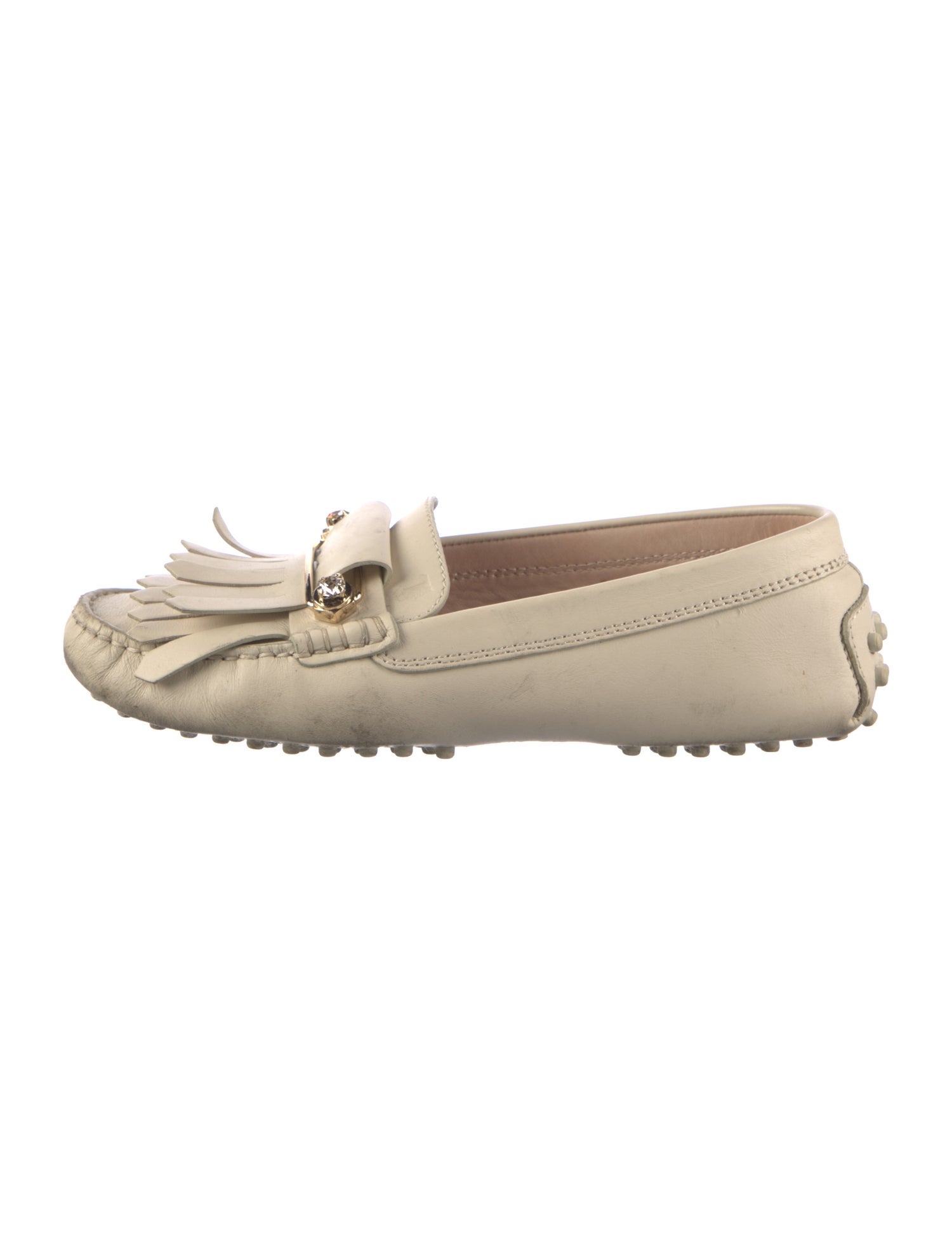 Tod's Leather Fringe Trim Accent Loafers