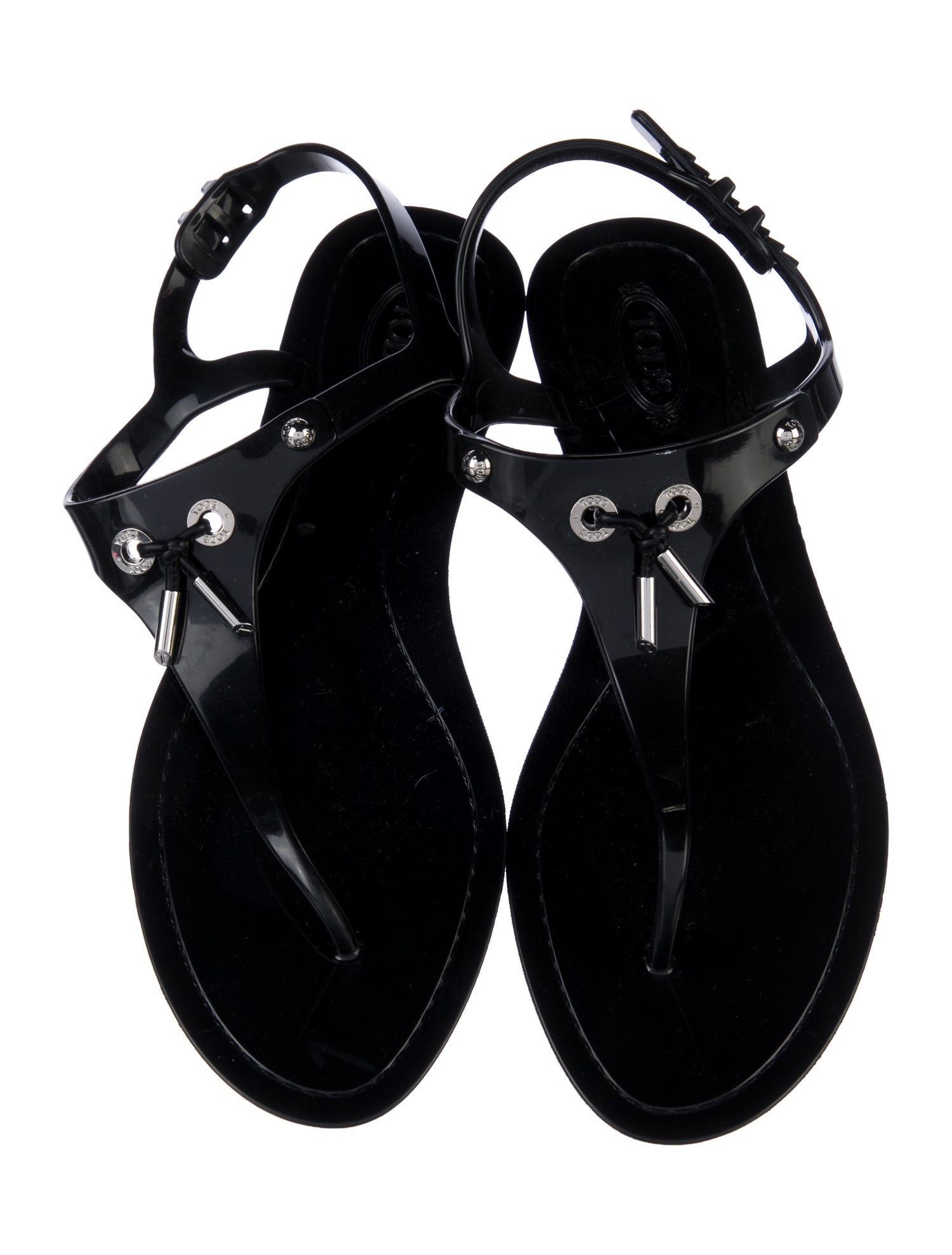 Tod's Rubber Tassel Accents T-Strap Sandals