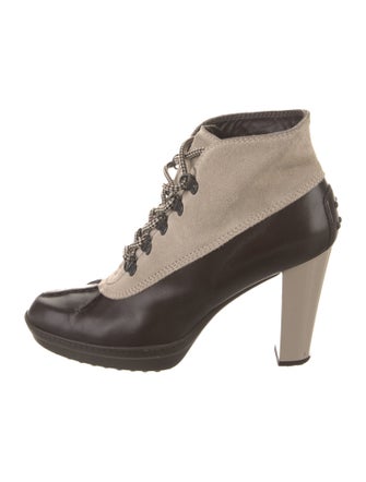 Tod's Leather Colorblock Pattern Lace-Up Boots
