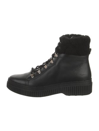 Tod's Leather Fur Trim Combat Boots