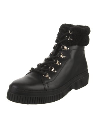 Tod's Leather Fur Trim Combat Boots