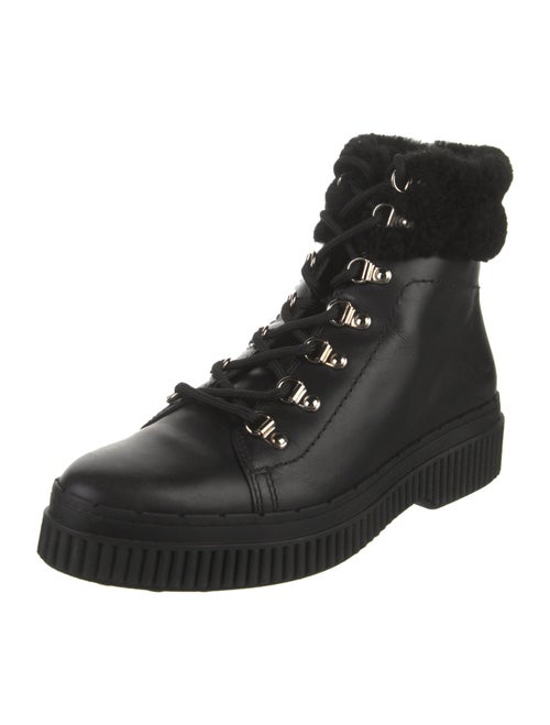 Tod's Leather Fur Trim Combat Boots