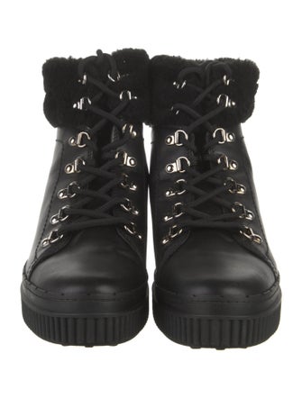Tod's Leather Fur Trim Combat Boots