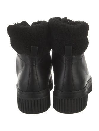 Tod's Leather Fur Trim Combat Boots
