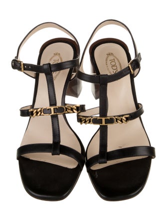 Tod's Patent Leather Chain-Link Accents T-Strap Sandals