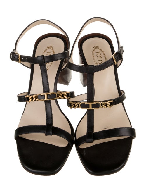 Tod's Patent Leather Chain-Link Accents T-Strap Sandals
