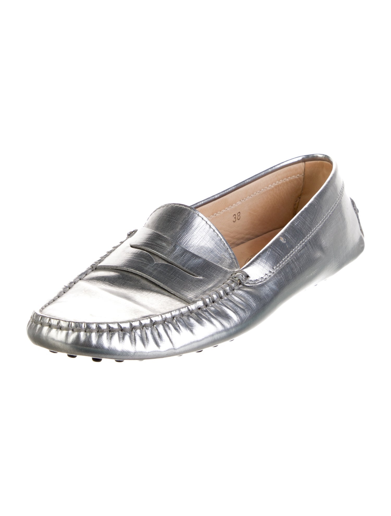 Tod's Patent Leather Whipstitch Trim Loafers
