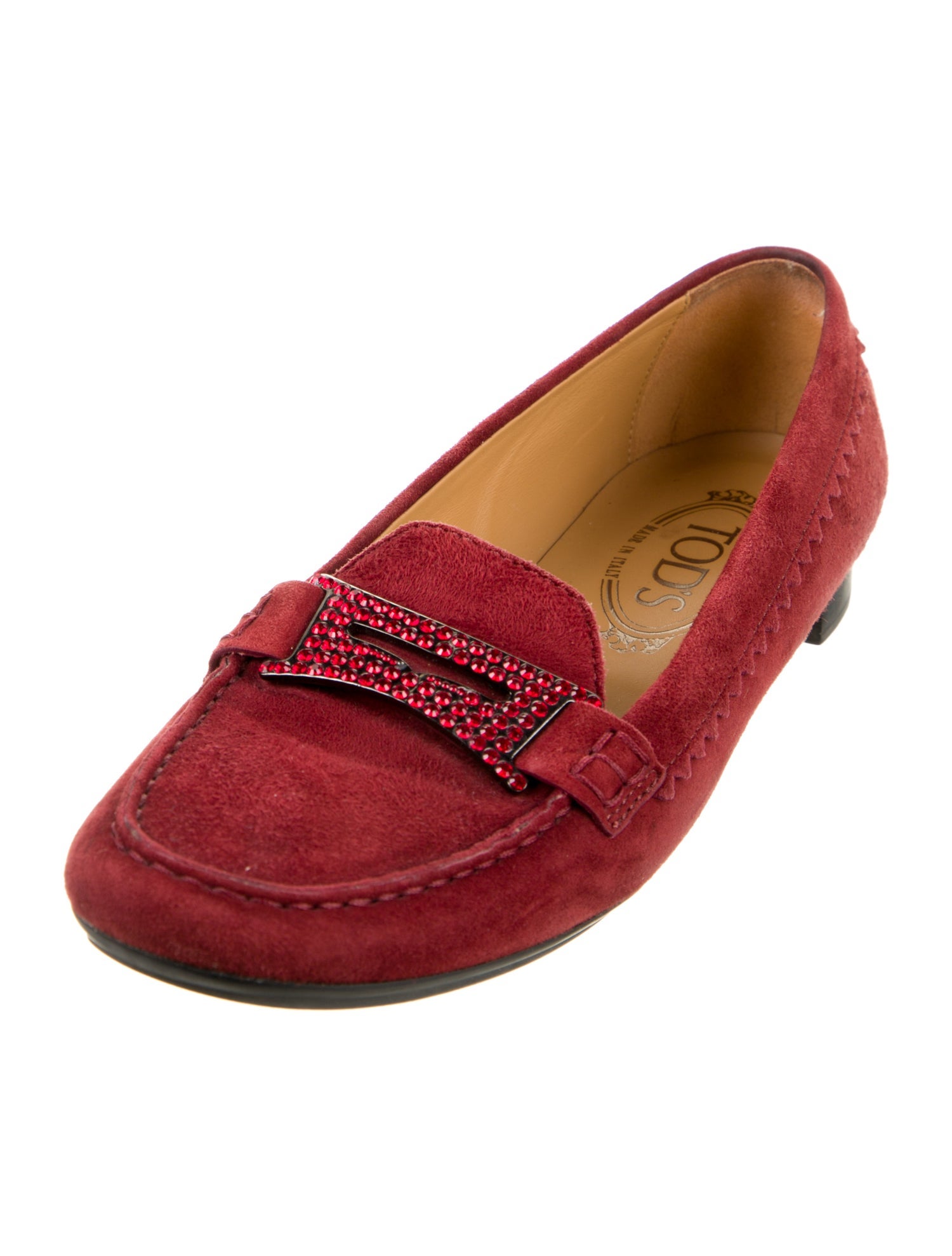 Tod's Suede Crystal Embellishments Loafers
