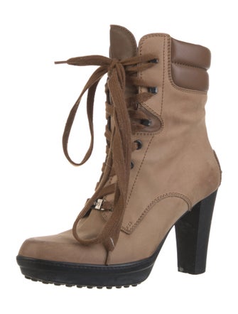 Tod's Leather Colorblock Pattern Combat Boots