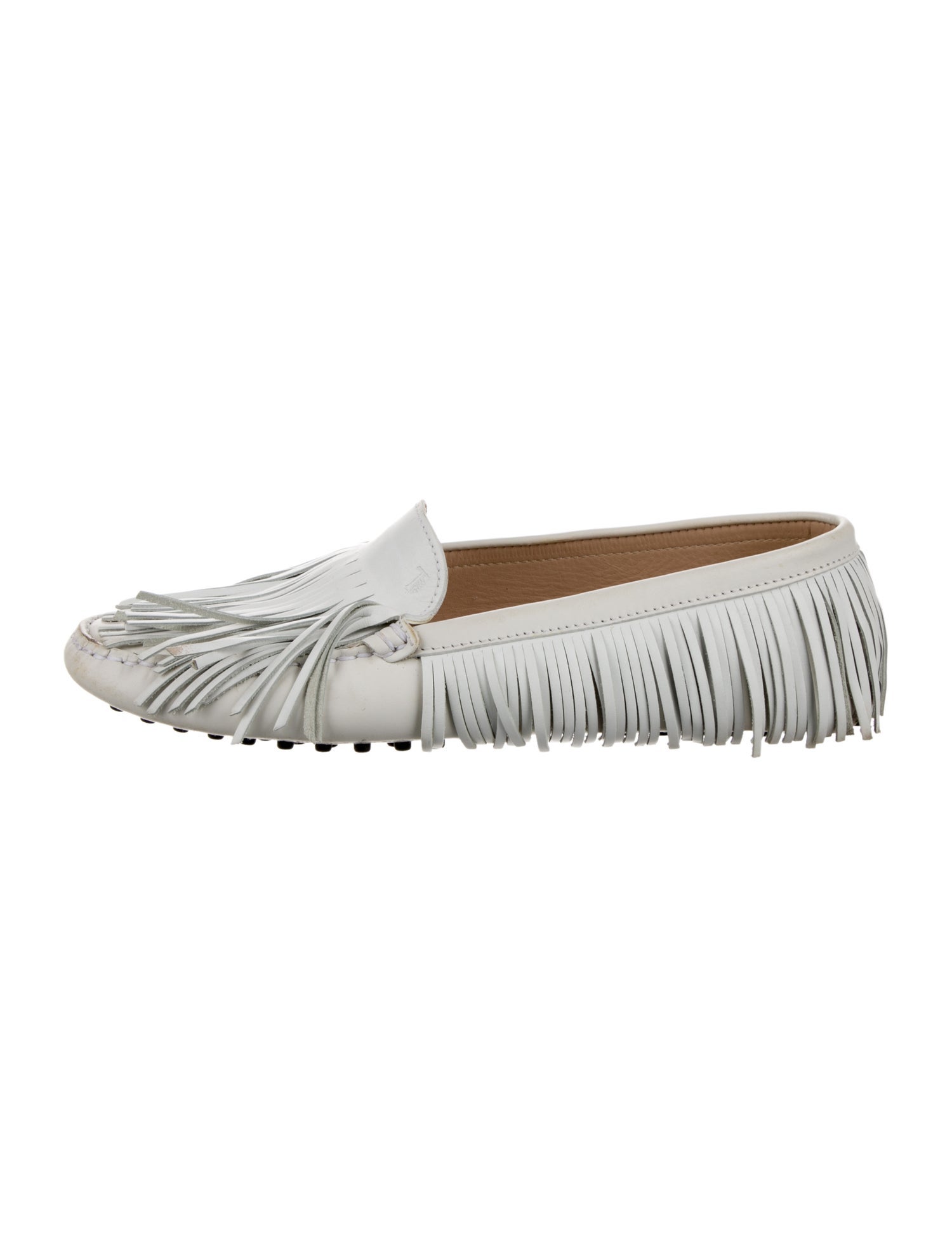 Tod's Leather Fringe Trim Accent Loafers