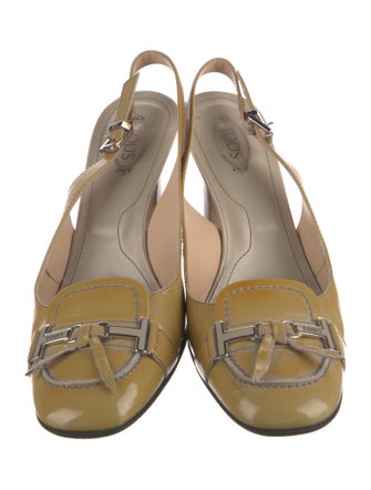 Tod's Patent Leather Bow Accents Slingback Pumps
