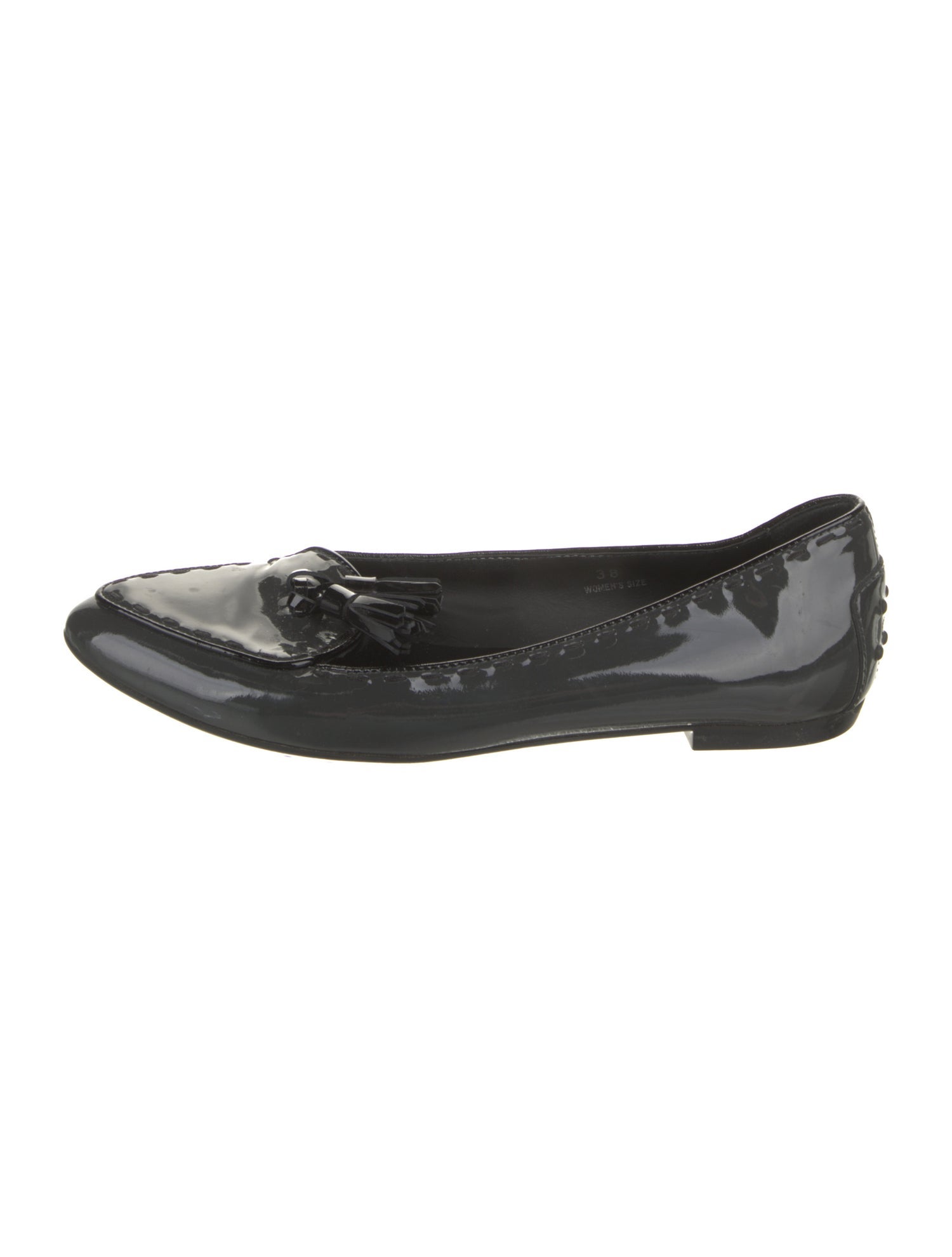 Tod's Patent Leather Tassel Accents Ballet Flats
