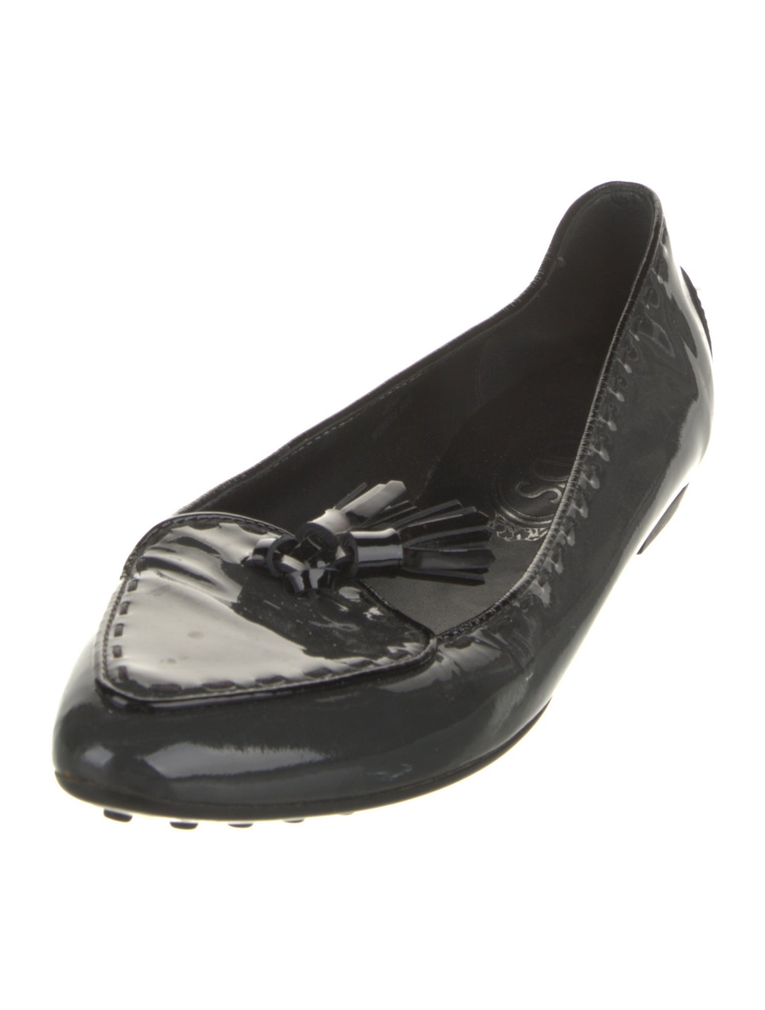 Tod's Patent Leather Tassel Accents Ballet Flats