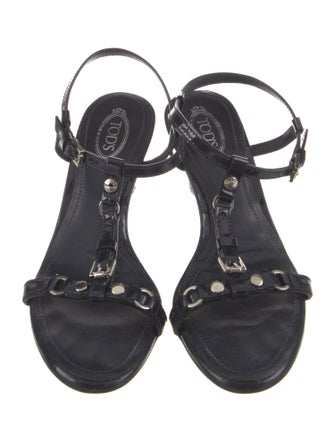 Tod's Patent Leather Studded Accents T-Strap Sandals