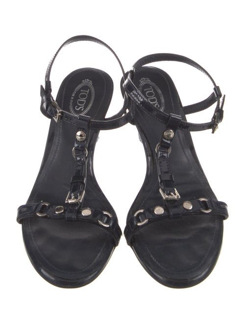 Tod's Patent Leather Studded Accents T-Strap Sandals