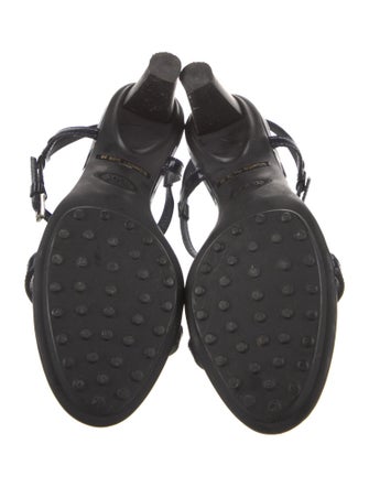 Tod's Patent Leather Studded Accents T-Strap Sandals