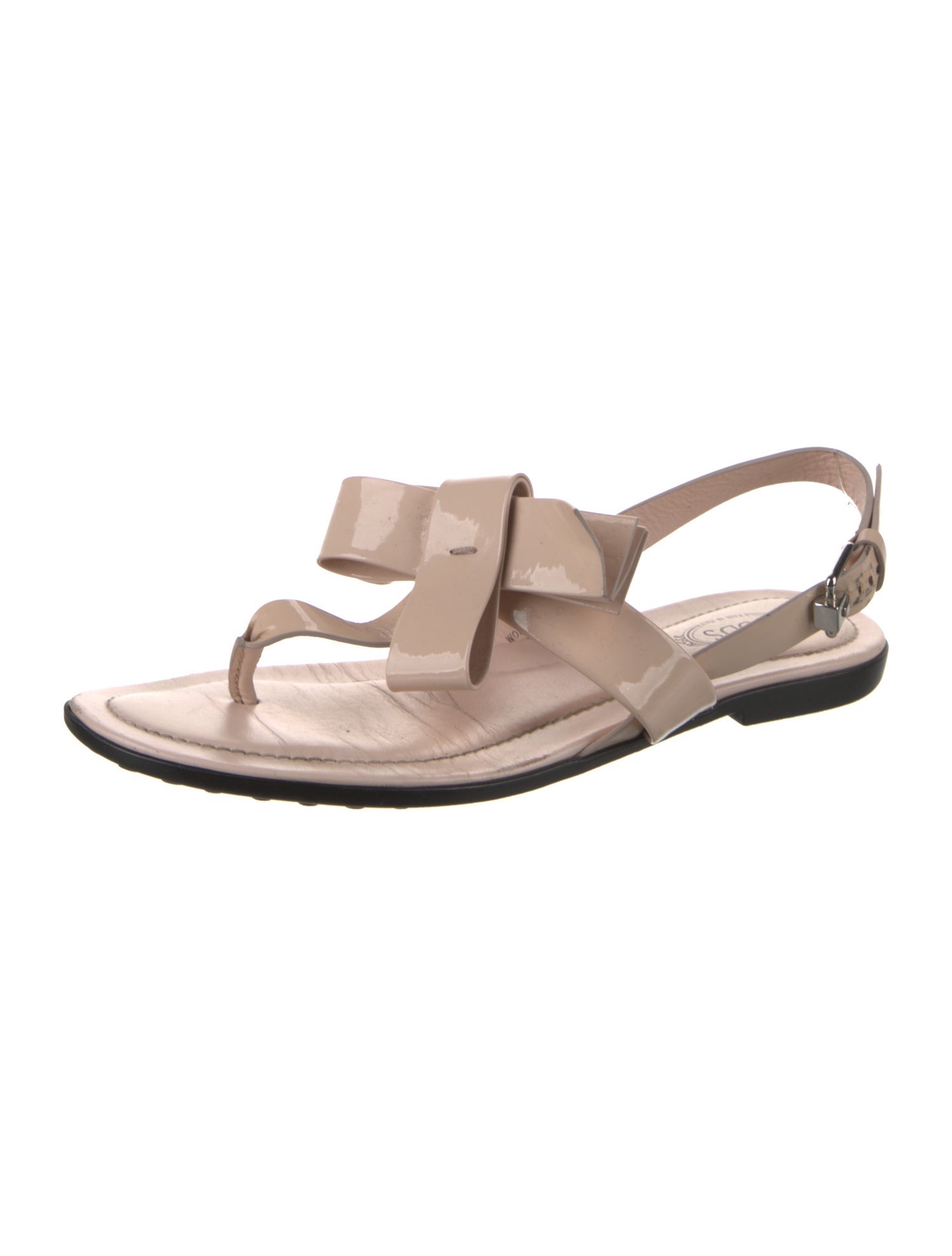 Tod's Patent Leather Bow Accents Slingback Sandals