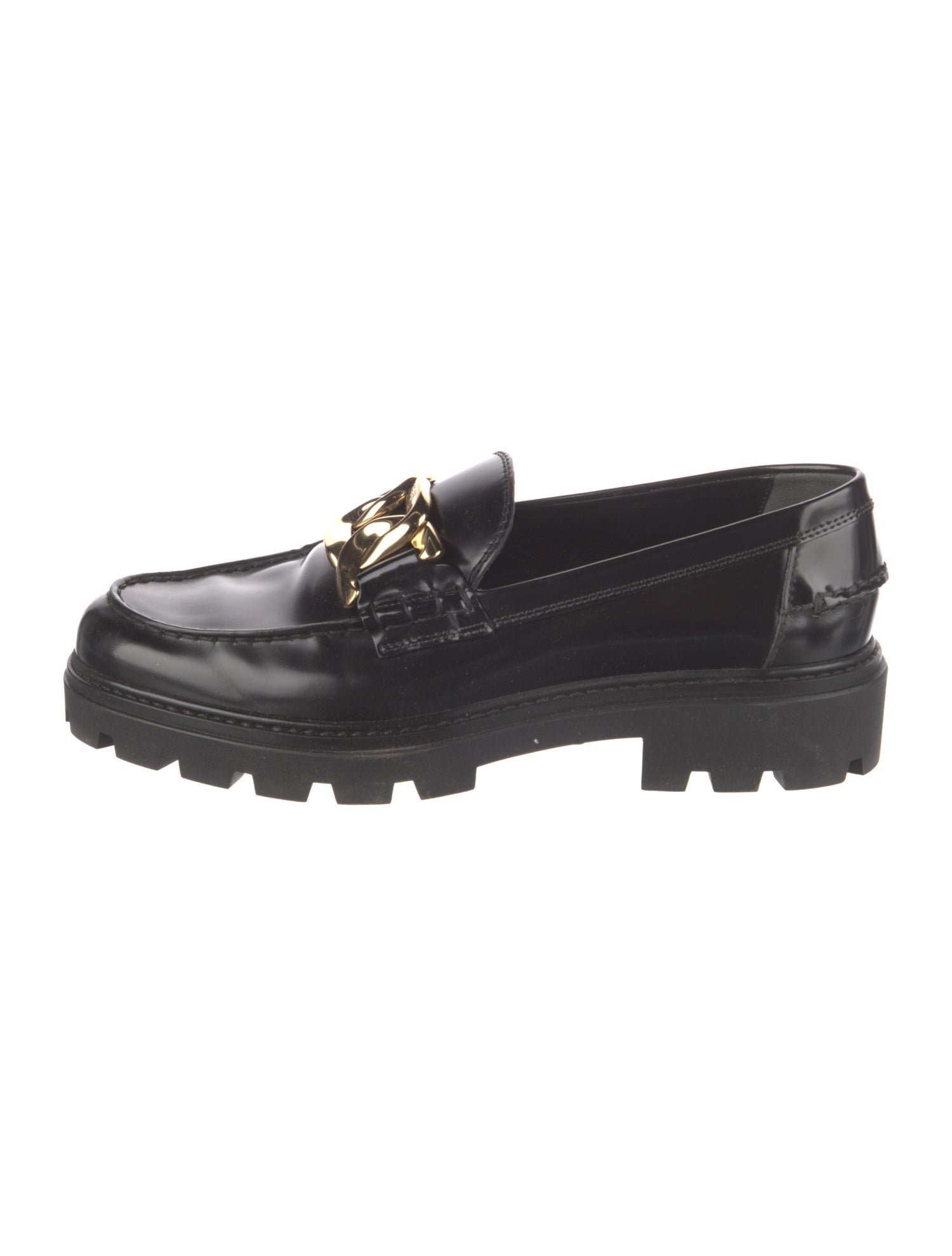 Tod's Patent Leather Chain-Link Accents Loafers