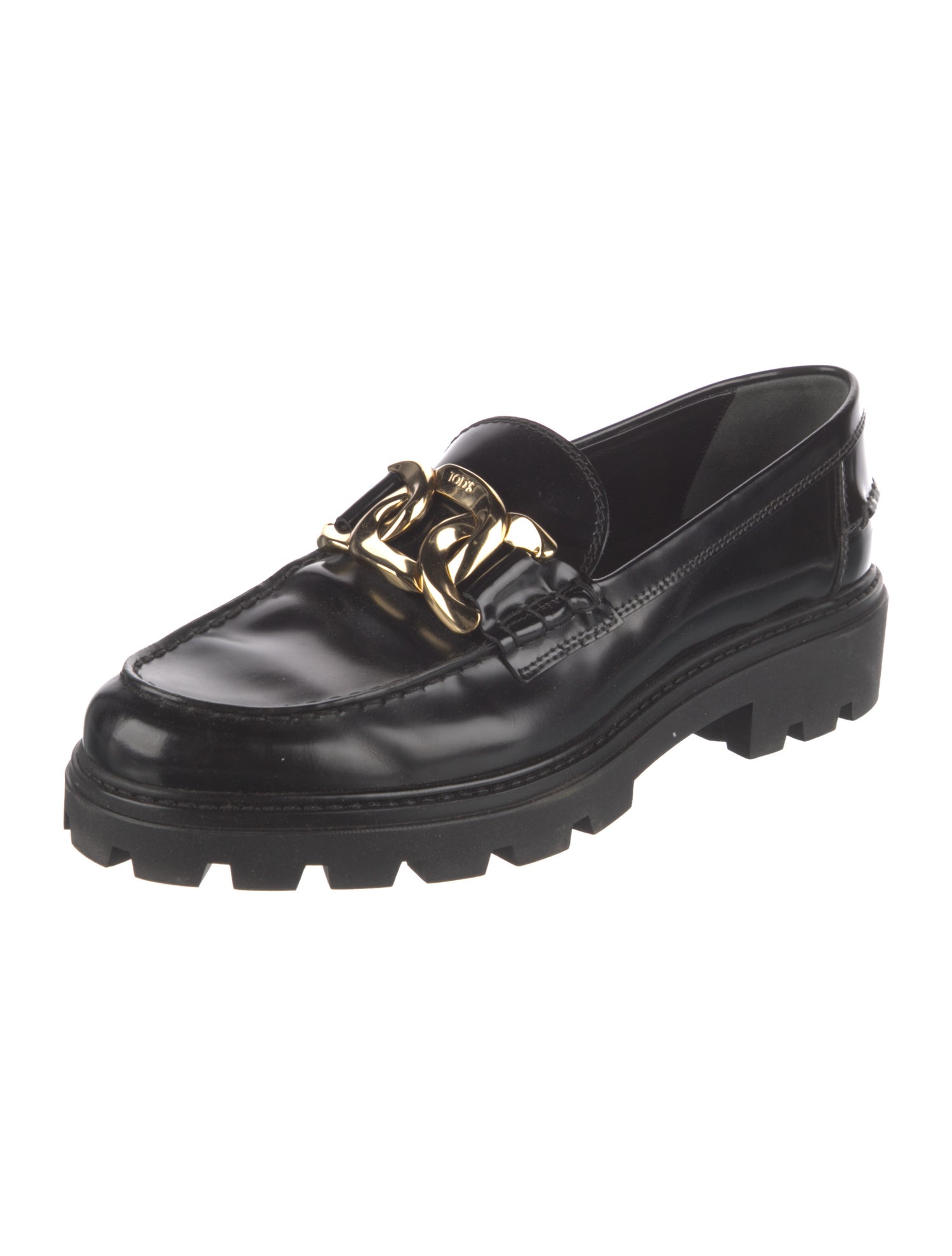 Tod's Patent Leather Chain-Link Accents Loafers