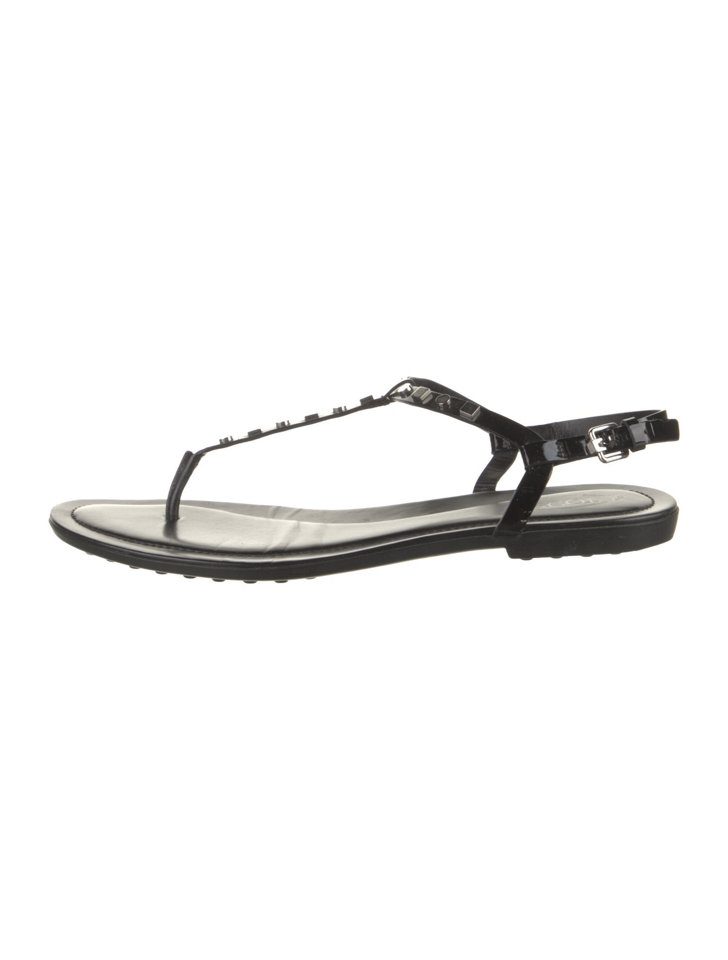 Tod's Patent Leather Studded Accents T-Strap Sandals