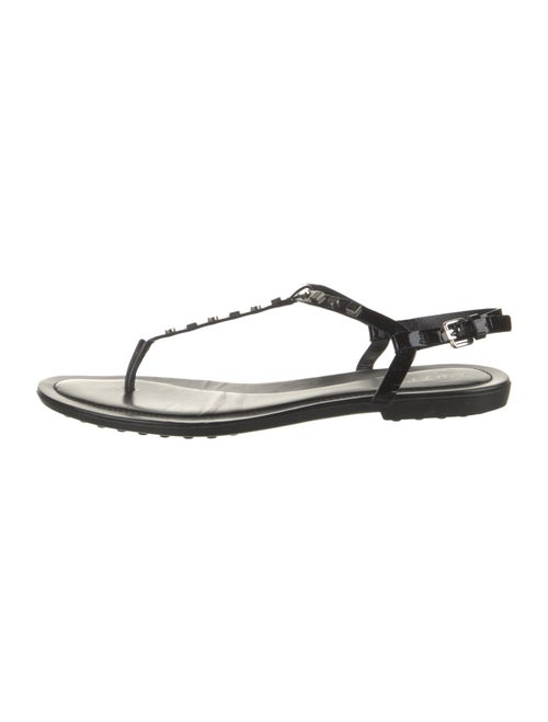 Tod's Patent Leather Studded Accents T-Strap Sandals