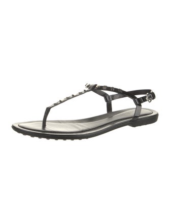 Tod's Patent Leather Studded Accents T-Strap Sandals