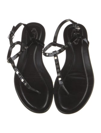 Tod's Patent Leather Studded Accents T-Strap Sandals