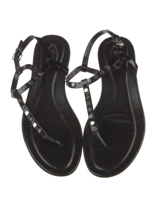 Tod's Patent Leather Studded Accents T-Strap Sandals