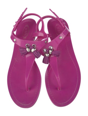 Tod's Rubber Tassel Accents T-Strap Sandals