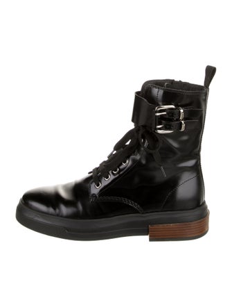Tod's Patent Leather Colorblock Pattern Combat Boots