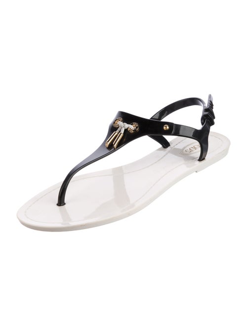 Tod's Rubber Tassel Accents T-Strap Sandals