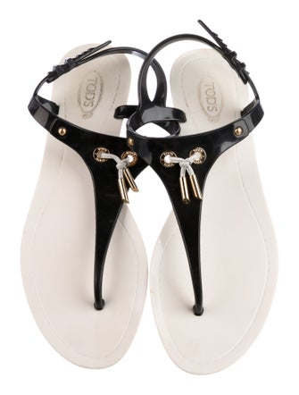 Tod's Rubber Tassel Accents T-Strap Sandals