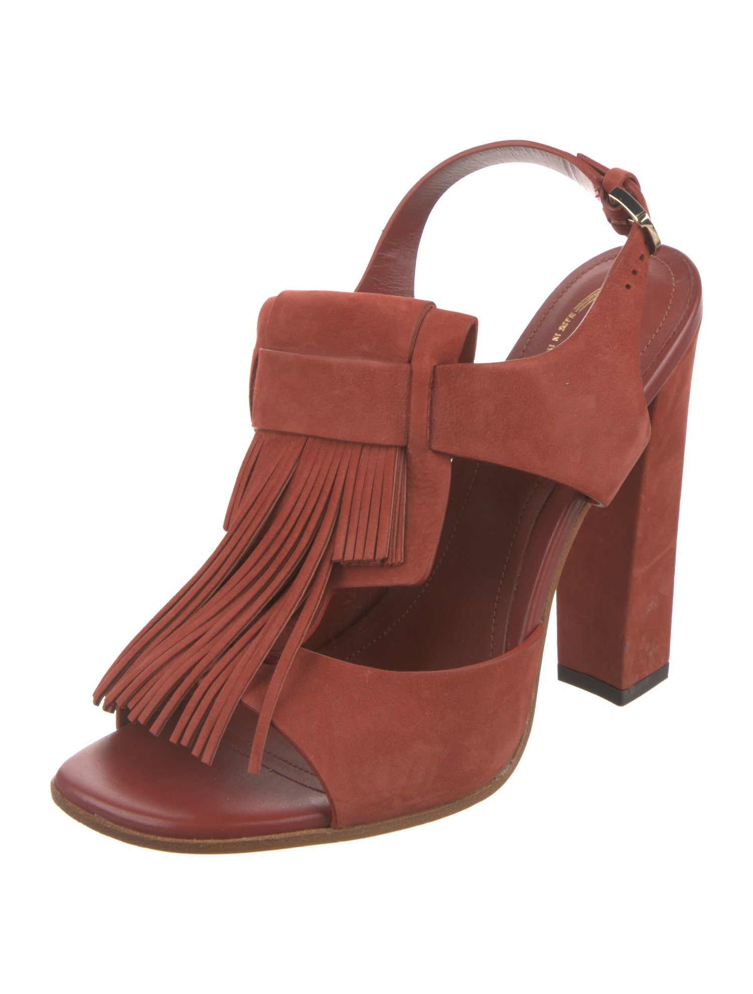 Tod's Suede Fringe Trim Accent Slingback Sandals