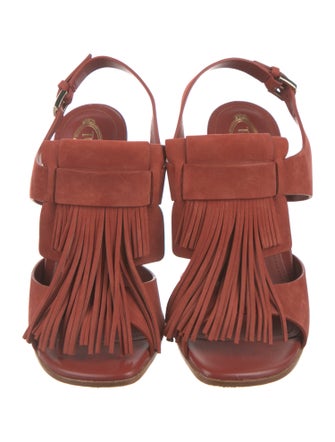 Tod's Suede Fringe Trim Accent Slingback Sandals