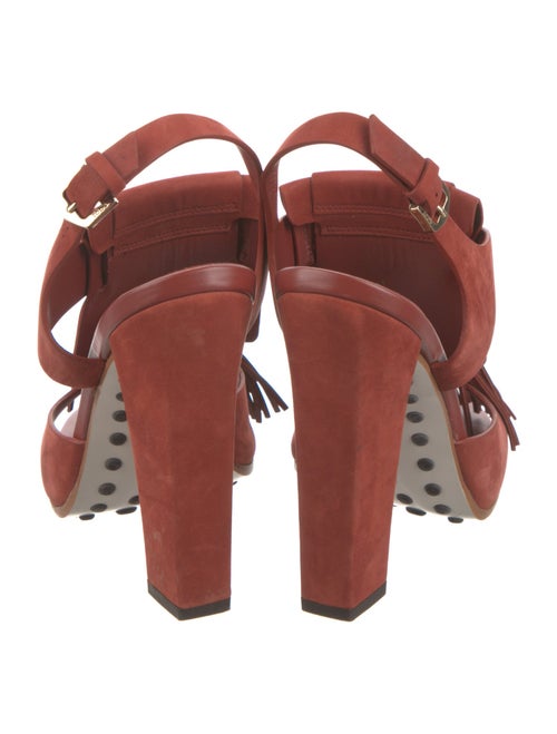Tod's Suede Fringe Trim Accent Slingback Sandals