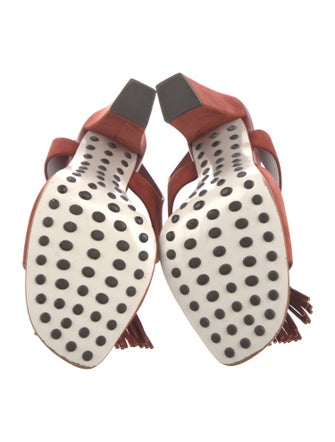 Tod's Suede Fringe Trim Accent Slingback Sandals