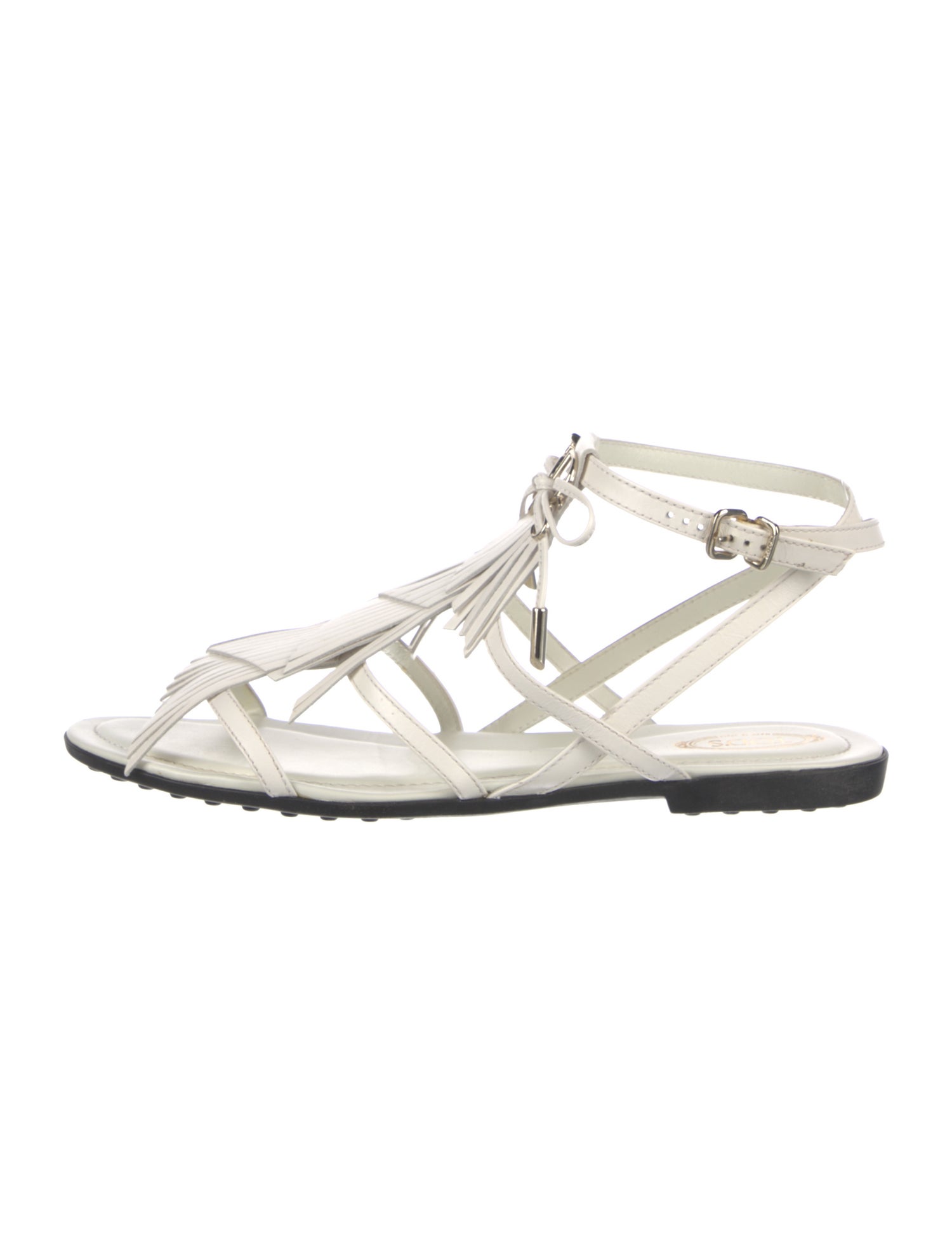 Tod's Leather Fringe Trim Accent Gladiator Sandals