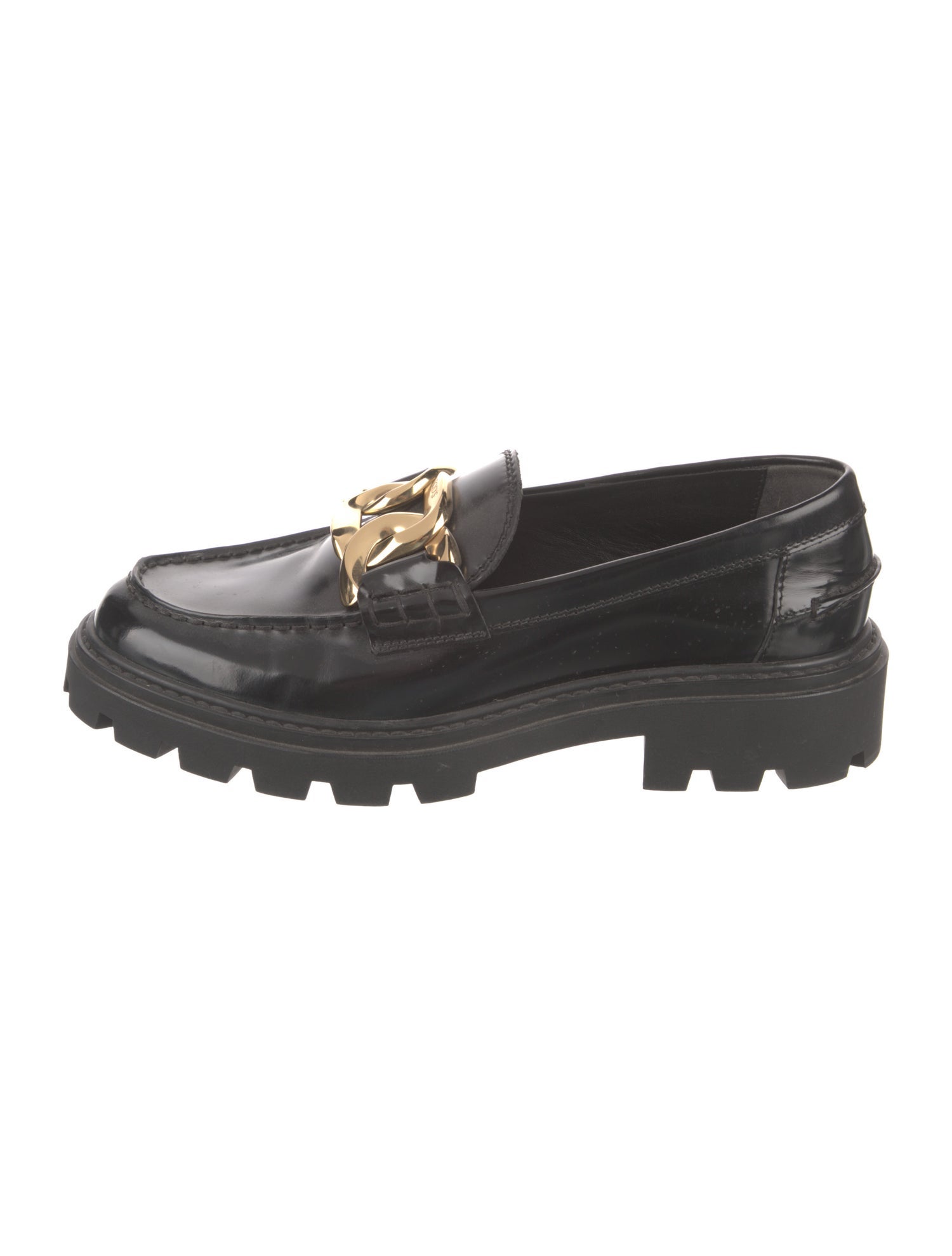 Tod's Patent Leather Chain-Link Accents Loafers