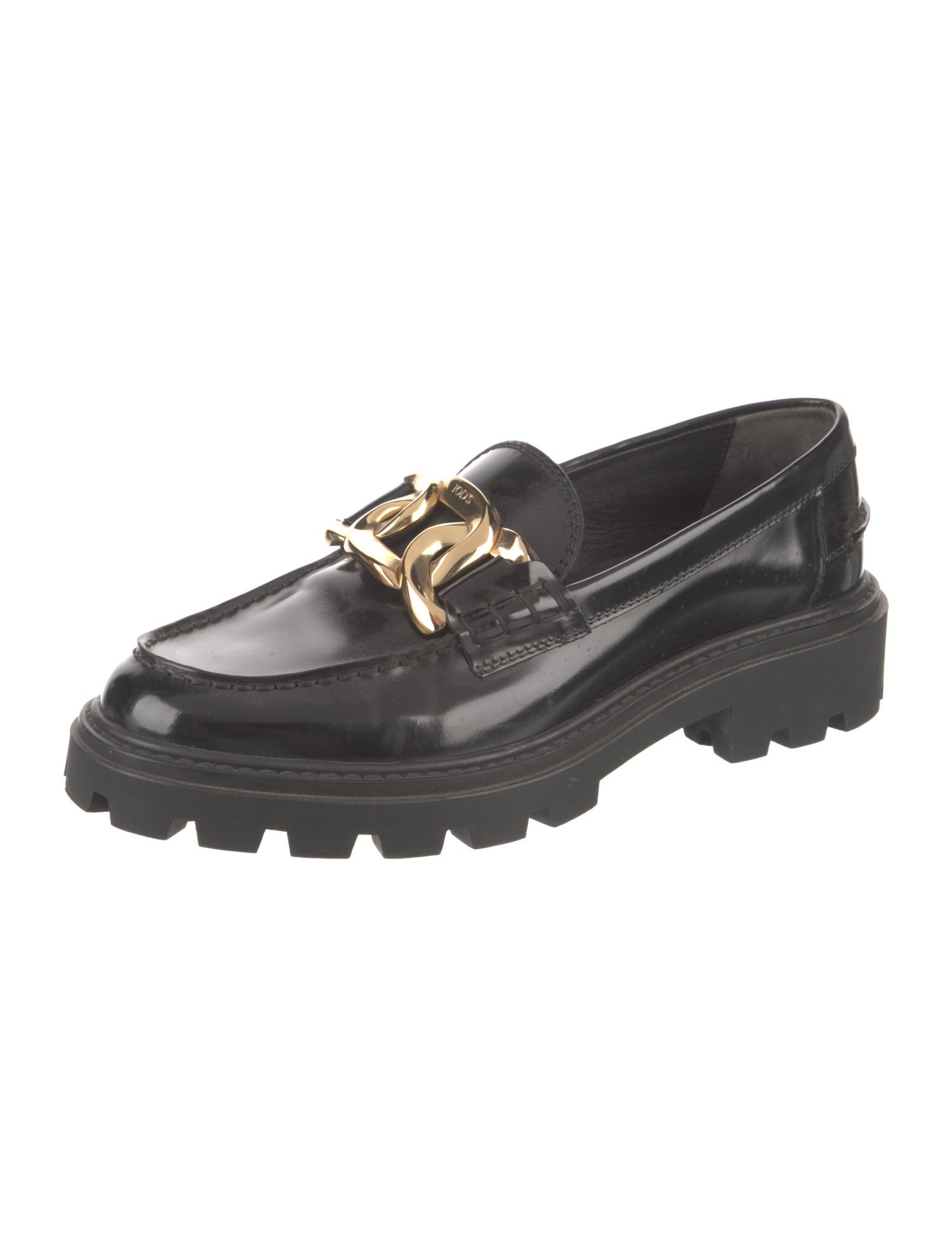 Tod's Patent Leather Chain-Link Accents Loafers