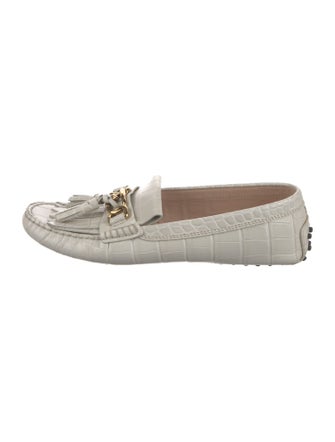 Tod's Embossed Leather Tassel Accents Loafers