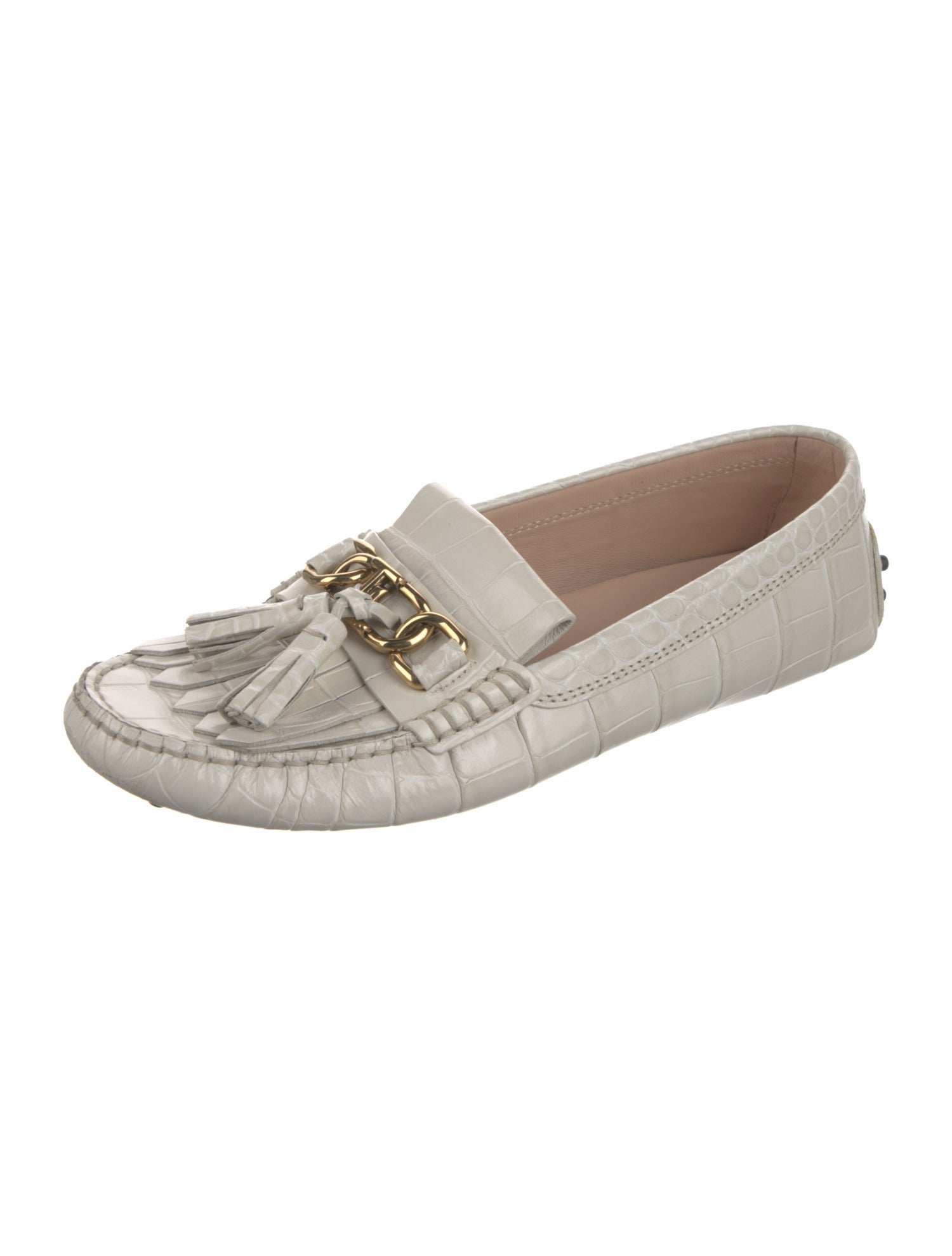 Tod's Embossed Leather Tassel Accents Loafers
