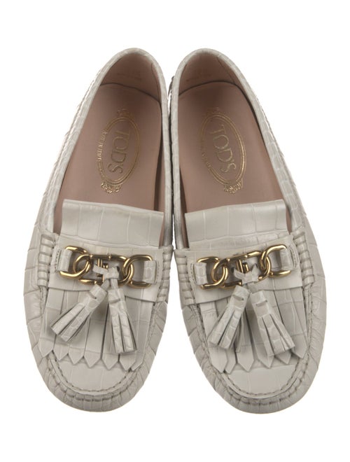 Tod's Embossed Leather Tassel Accents Loafers