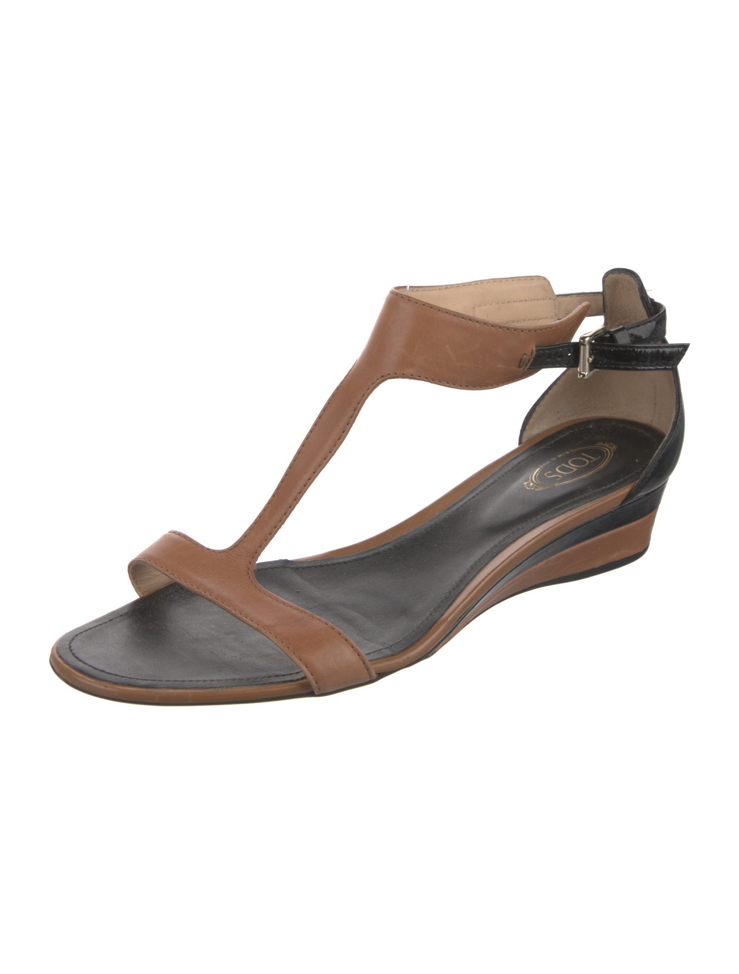Tod's Leather Colorblock Pattern T-Strap Sandals