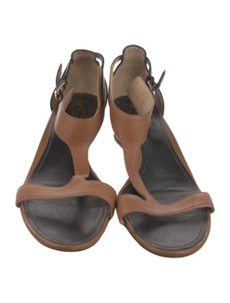 Tod's Leather Colorblock Pattern T-Strap Sandals