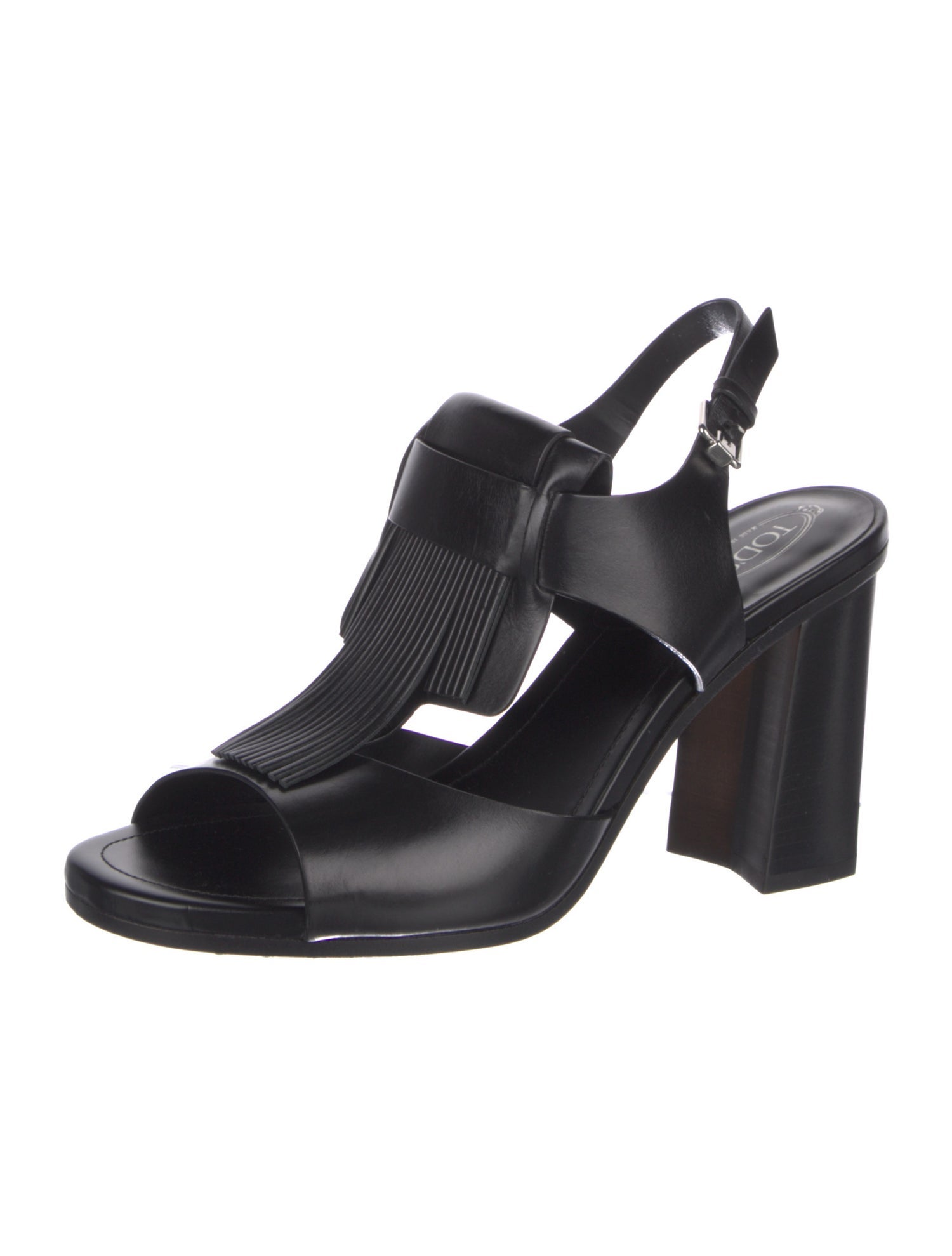 Tod's Leather Fringe Trim Accent Slingback Sandals