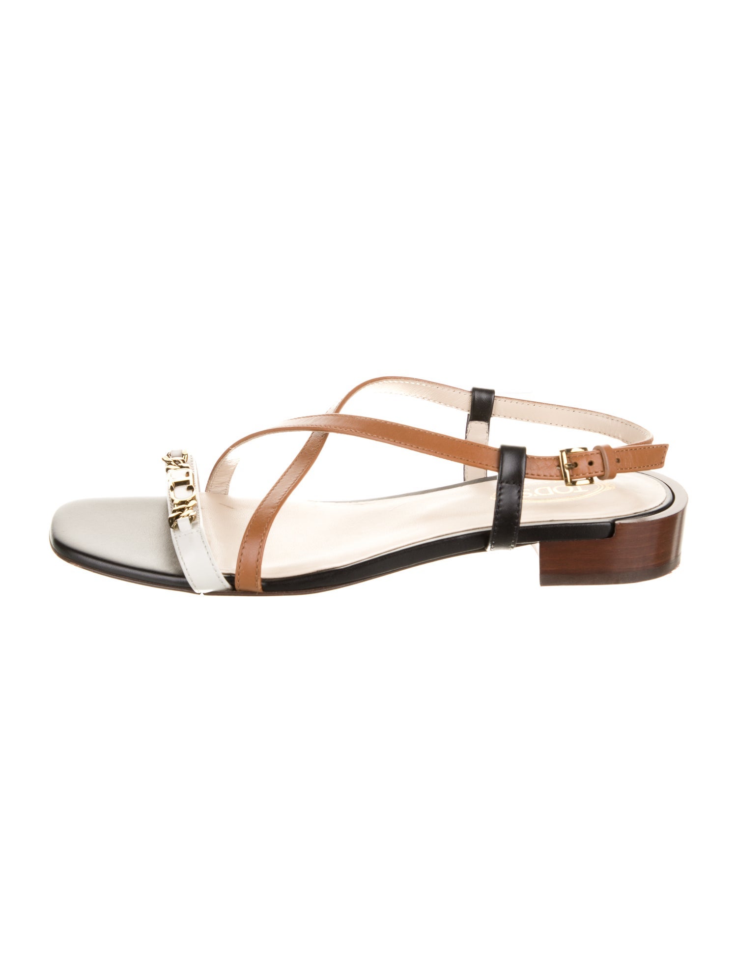Tod's Leather Colorblock Pattern T-Strap Sandals