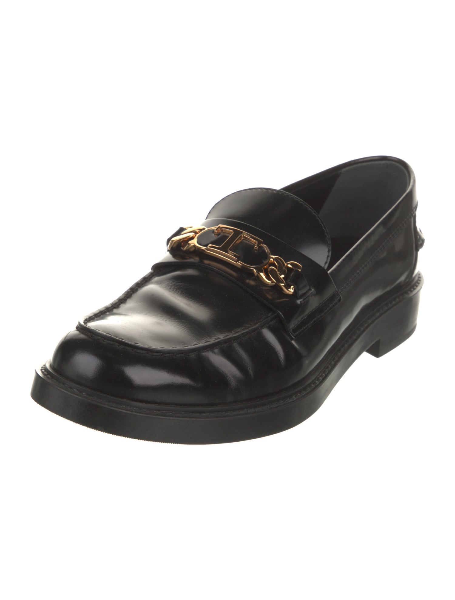 Tod's Patent Leather Chain-Link Accents Loafers