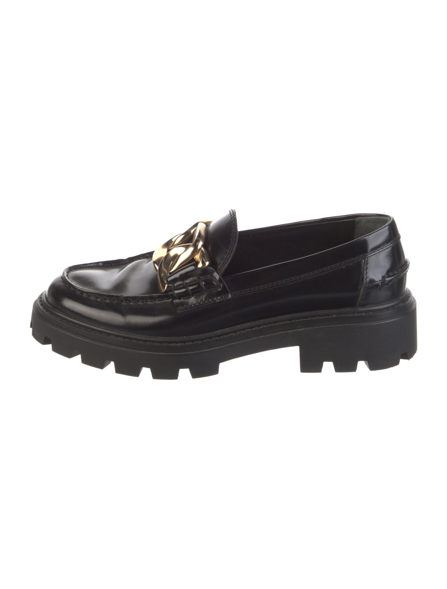 Tod's Patent Leather Chain-Link Accents Loafers